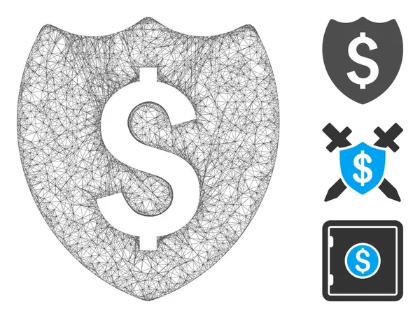 Mesh Financial Shield Polygonal Web Vector Illustration Carcass Model Based — Stock Vector