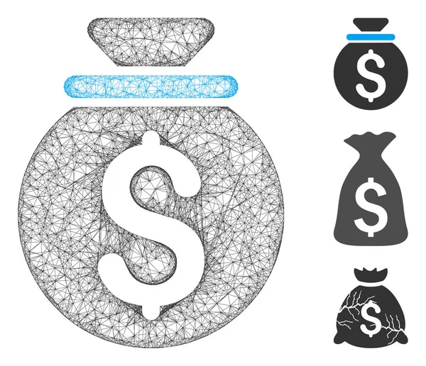 Mesh Χρήματα Τσάντα Πολυγωνικό Web Εικονίδιο Διανυσματική Απεικόνιση Carcass Μοντέλο — Διανυσματικό Αρχείο