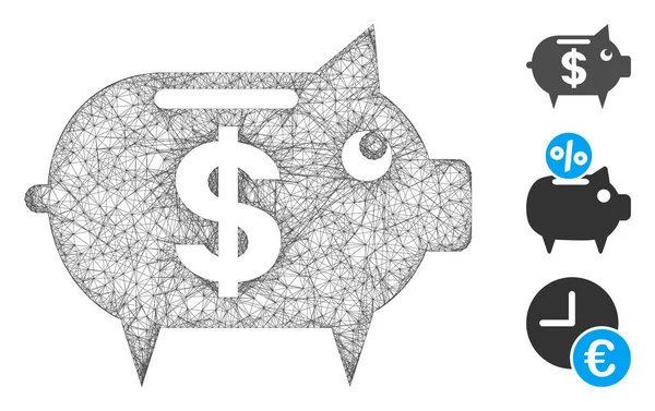 Mesh Piggy Bank Polygonal Web Icon Vector Illustration Model Based — Stock Vector