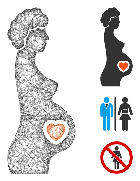 メッシュ妊娠中の女性多角形のウェブシンボルベクトルイラスト モデルは妊婦のフラットアイコンに基づいています 三角形ネットワークは抽象的な妊婦フラットモデルを形成します — ストックベクタ