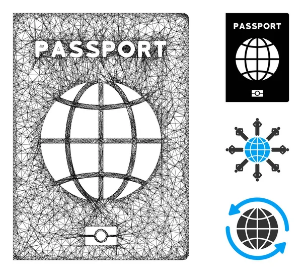 Mesh Passeport Monde Polygonal Web Illustration Vectorielle Modèle Carcasse Est — Image vectorielle
