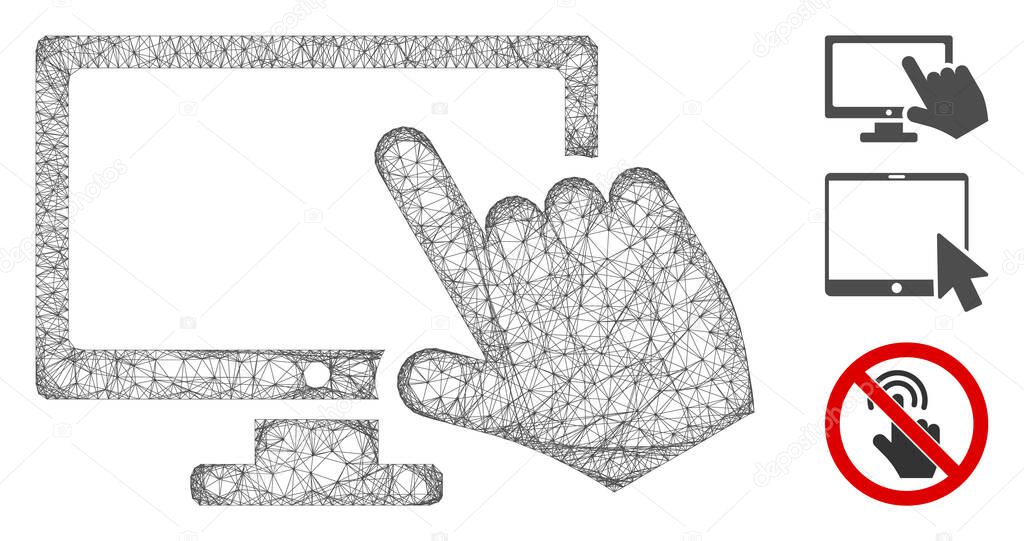 Mesh screen point polygonal web icon vector illustration. Carcass model is based on screen point flat icon. Triangle mesh forms abstract screen point flat model.