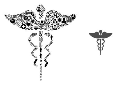 Tıp Sembolleriyle Mozaik Tıp Caduceus Sembolü