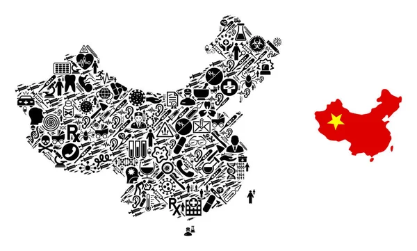 Мозаика Китай Карта символов здравоохранения — стоковый вектор