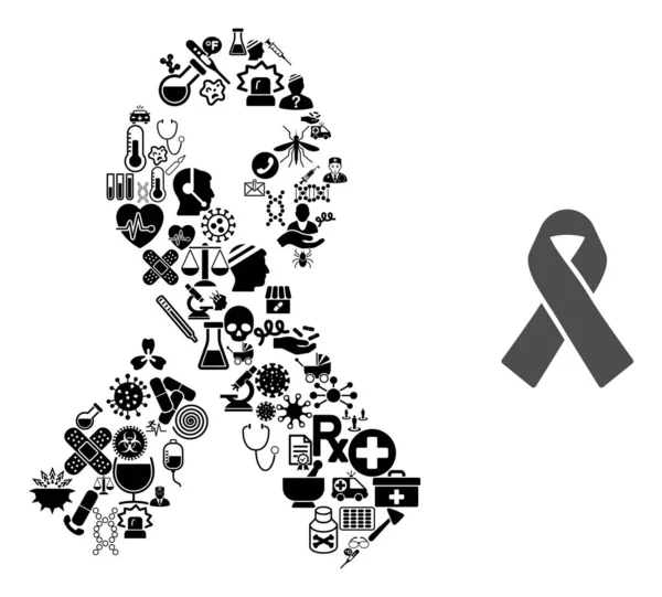 Mosaic Mourning Ribbon of Healthcare Icons — Stock Vector