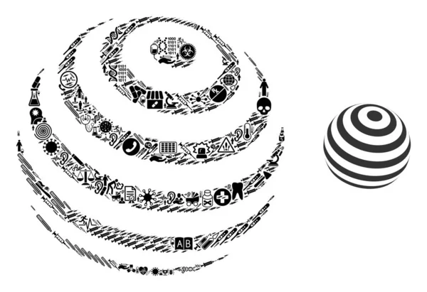 Mozaika pruhované abstraktní koule z lékařských ikon — Stockový vektor