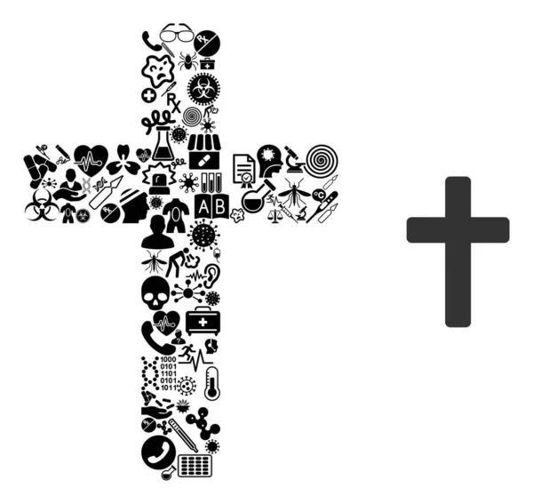 Collage Religieus Kruis van Geneeskunde Items — Stockvector