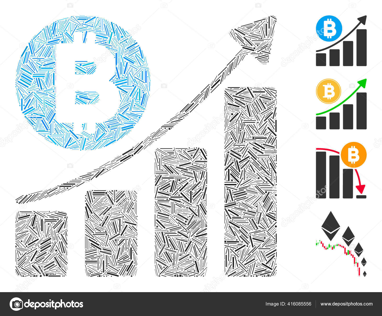 线性比特币条形图趋势图标矢量对齐图库矢量图©ahasoft 416085556