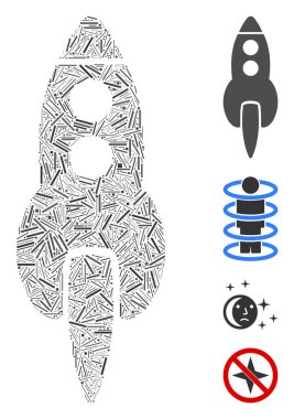 Boşluk Kapağı Roket Simgesi Vektör Kolajı