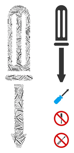 Chave de fenda linear Icon Vector Collage — Vetor de Stock