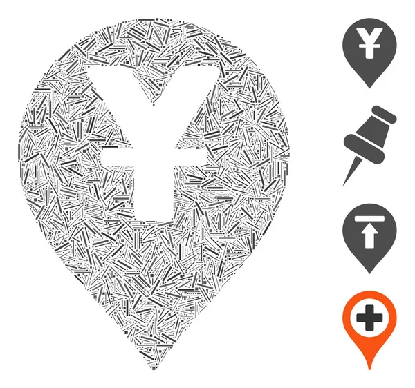 Hatch Yen Mapa Marcador Icono Vector Collage — Vector de stock