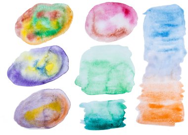 Suluboya el boyalı elemanları. Beyaz üzerine izole.