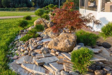 Restoranlar yakınında modern peyzaj unsurları. Druskininkai. L