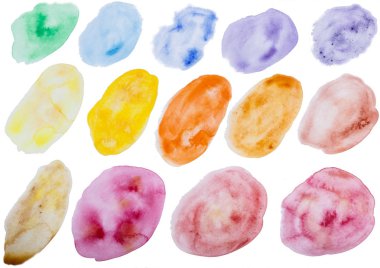 Suluboya el boyalı elemanları. Beyaz üzerine izole.