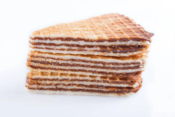 Waffle sandwiches with boiled condensed milk  isolated on white — Stock Photo, Image