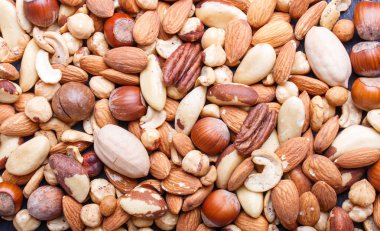 Farklı fındık türlerinden yapılmış arka plan ve doku.