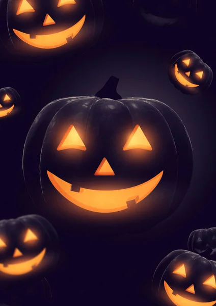 Nero Halloween Zucca Jack Lanterna Illustrazione Con Felice Espressione Sfondo — Foto Stock