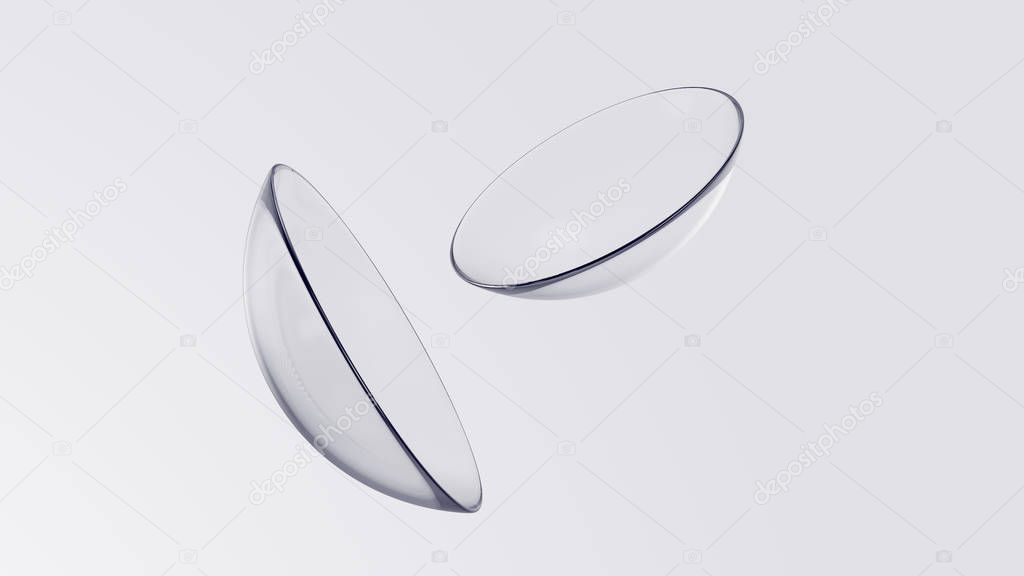 3d Rendering of Two Isolated Contact Lenses on white background