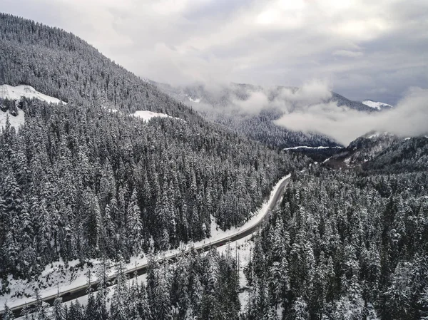 Pacific Northwest Winter Drone Shot Highway — Stock Photo, Image