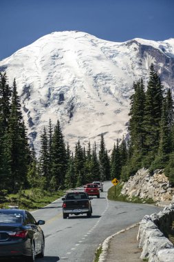 Seattle yakınındaki ünlü dağ yolunda trafik