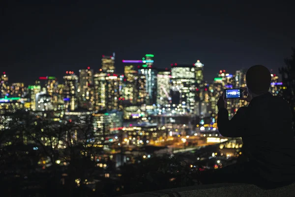Osoba Přitahování Video Seattlu Washington Osvětlená Mrakodrapa Výhledem Viewpoin — Stock fotografie