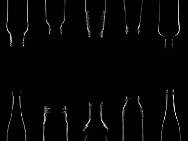 黑色背景上有着各种美丽形状的瓶子的轮廓 横幅广告的地方插入文字 高质量的照片 — 图库照片