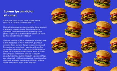 Mavi arka planda desen ve hamburgerler. Mesaj için yer. Yüksek kalite fotoğraf