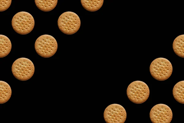 Vzor Vynásobenými Kruhovými Cookies Černém Pozadí Místo Pro Text Kvalitní — Stock fotografie