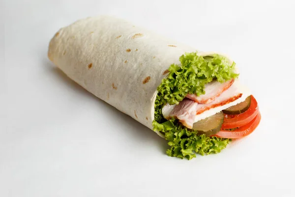 Hot Roll Bacon Lettuce Cucumber Tomatoes High Quality Photo — Stock Photo, Image