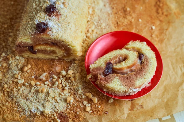 Homemade biscuit roll on parchment. High quality photo