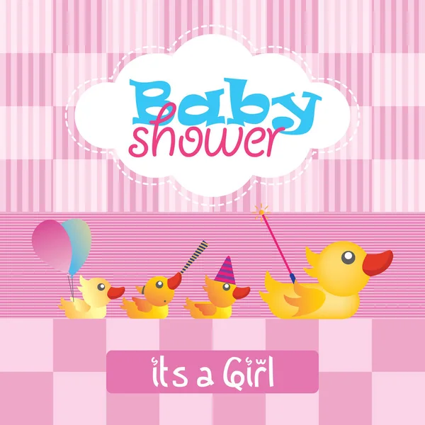 Duck Baby Kız Bebek ile Baby Shower Tebrik Kartı — Stok Vektör