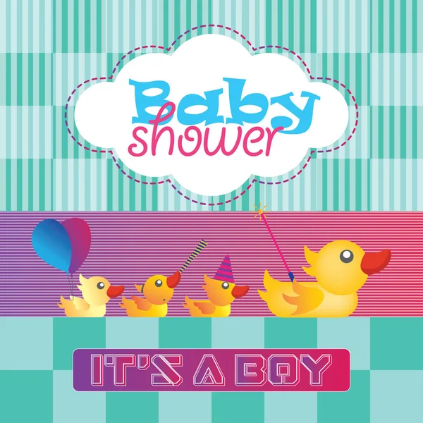 Duck Baby Boy ile Baby Shower Tebrik Kartı — Stok Vektör