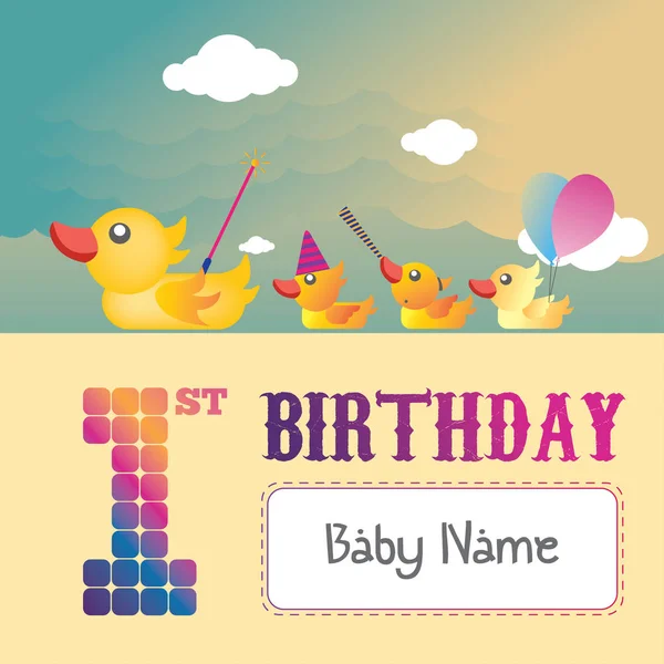 Ördek ile 1 Doğum Günü Tebrik Kartı — Stok Vektör