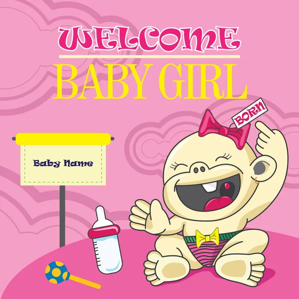 Pierwszy Urodziny Powitanie Karta Baby Girl — Wektor stockowy