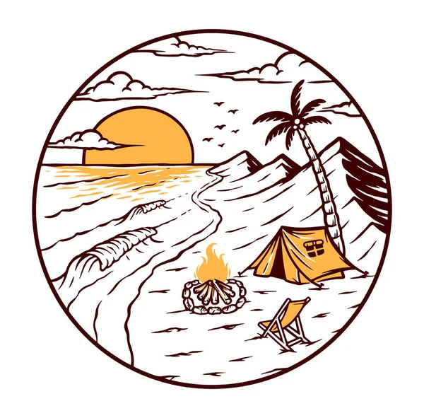 Campeggio Sulla Spiaggia Vettoriale Illustrazione — Vettoriale Stock