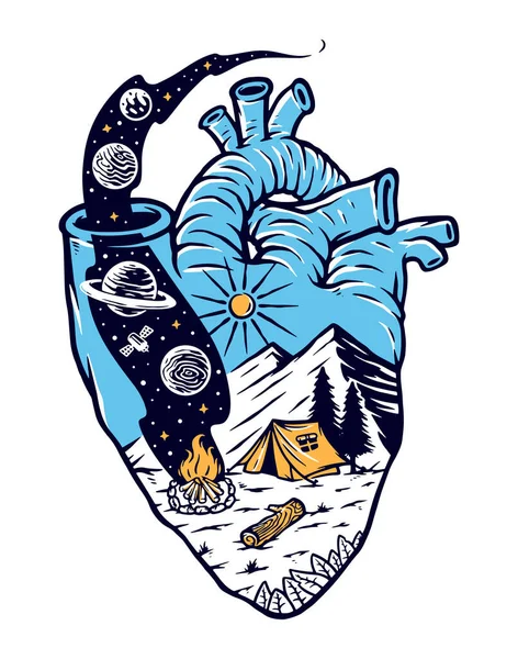 Camping Mitt Hjärta Vektor Illustration — Stock vektor