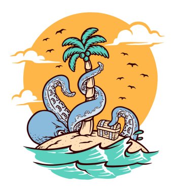 ahtapot ada vektör illüstrasyonunda