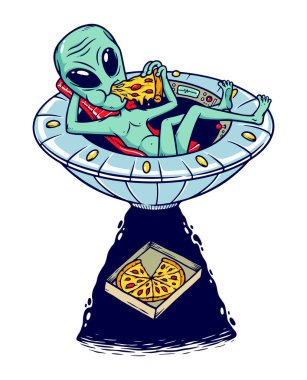 uzaylı pizza vektör illüstrasyonu yiyor