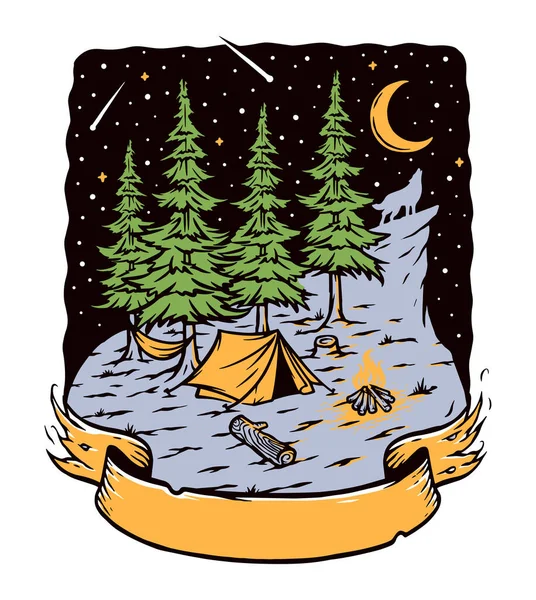 Resumen Camping Bosque Plantilla Logotipo Noche — Archivo Imágenes Vectoriales