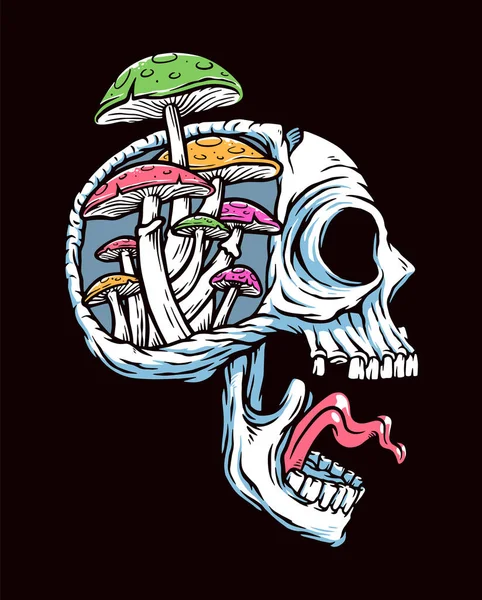 Astratto Cranio Funghi Logo Modello — Vettoriale Stock