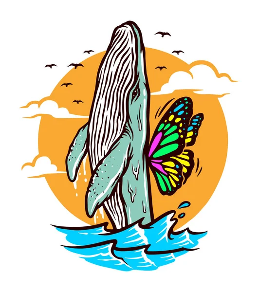 Una Ballena Quiere Volar Ilustración Vector — Vector de stock