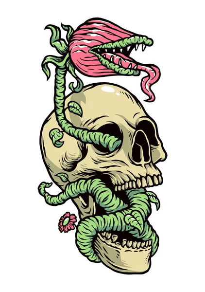 Caveira Monstro Ilustração Vetor Vegetal — Vetor de Stock