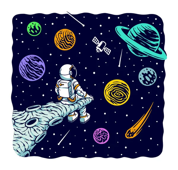 Astronauci Gapią Się Ilustrację Wektora Nieba — Wektor stockowy