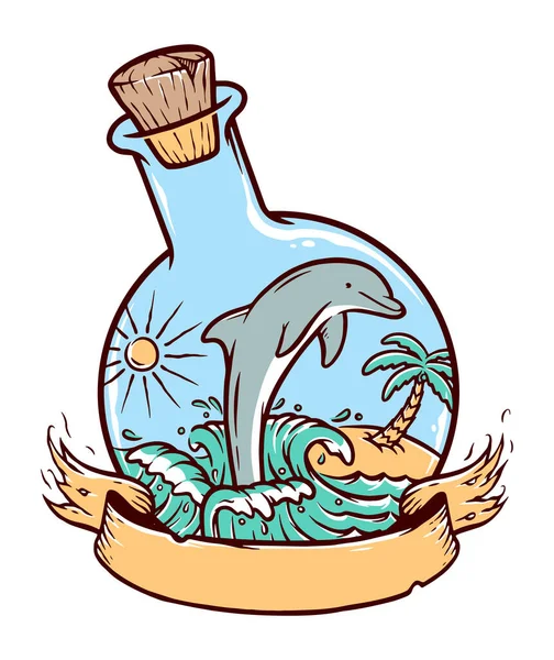 イルカとボトルのベクトルイラスト — ストックベクタ