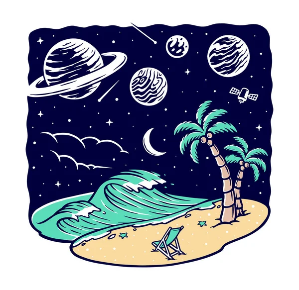 View Beach Night Vector Illustration — Stock Vector