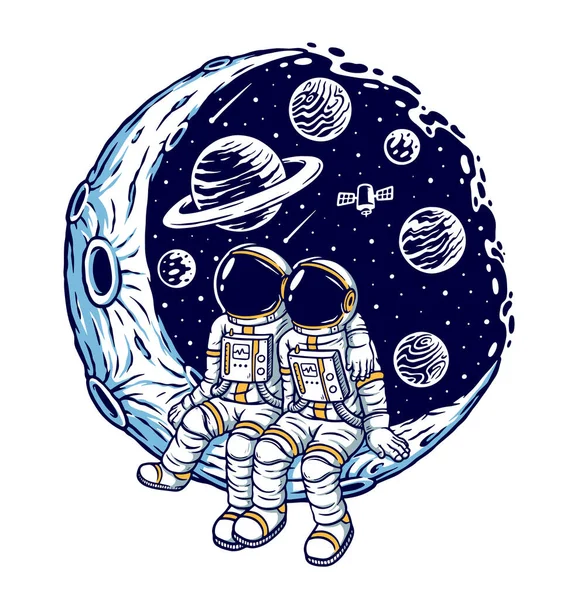 Premium Vector  Astronaut sitting on cloud around star and moon
