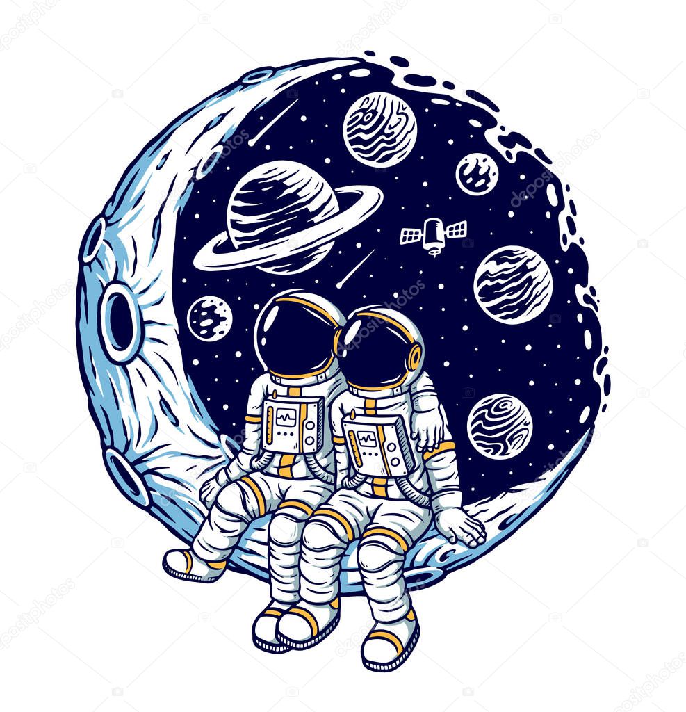 Romantic on the moon vector illustration
