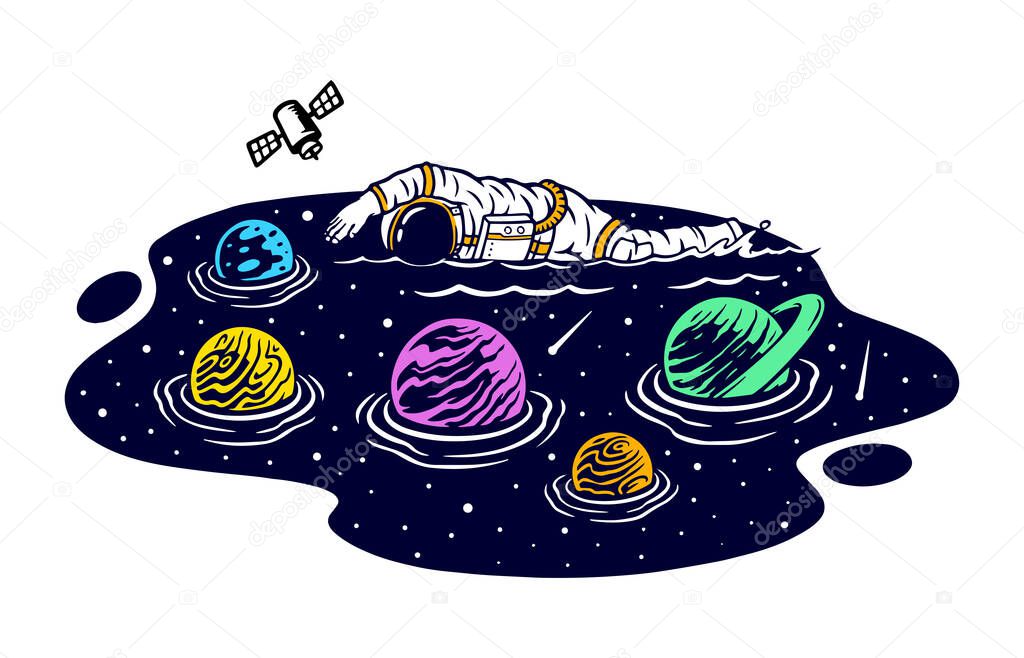 Swimming in space vector illustration