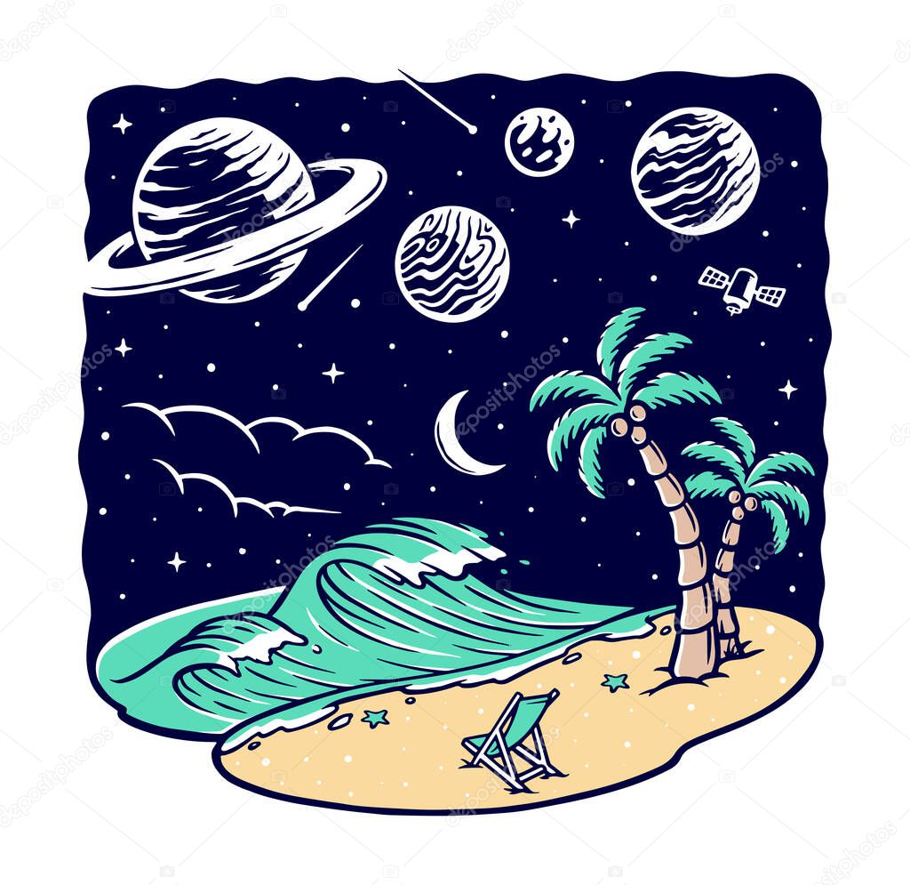 view of the beach at night vector illustration