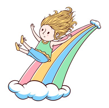 Tatlı çocuk ve gökkuşağı vektör çizimi